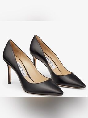 Jimmy Choo Black Leather Pointed Pump with Stiletto Heel
